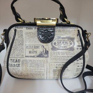 Patricia Nash Antica Frame Purse in Newspaper Print Detachable Crossbody